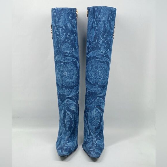 Versace T.110 110MM Floral Denim Pointed Boots size 38 - Picture 6 of 16